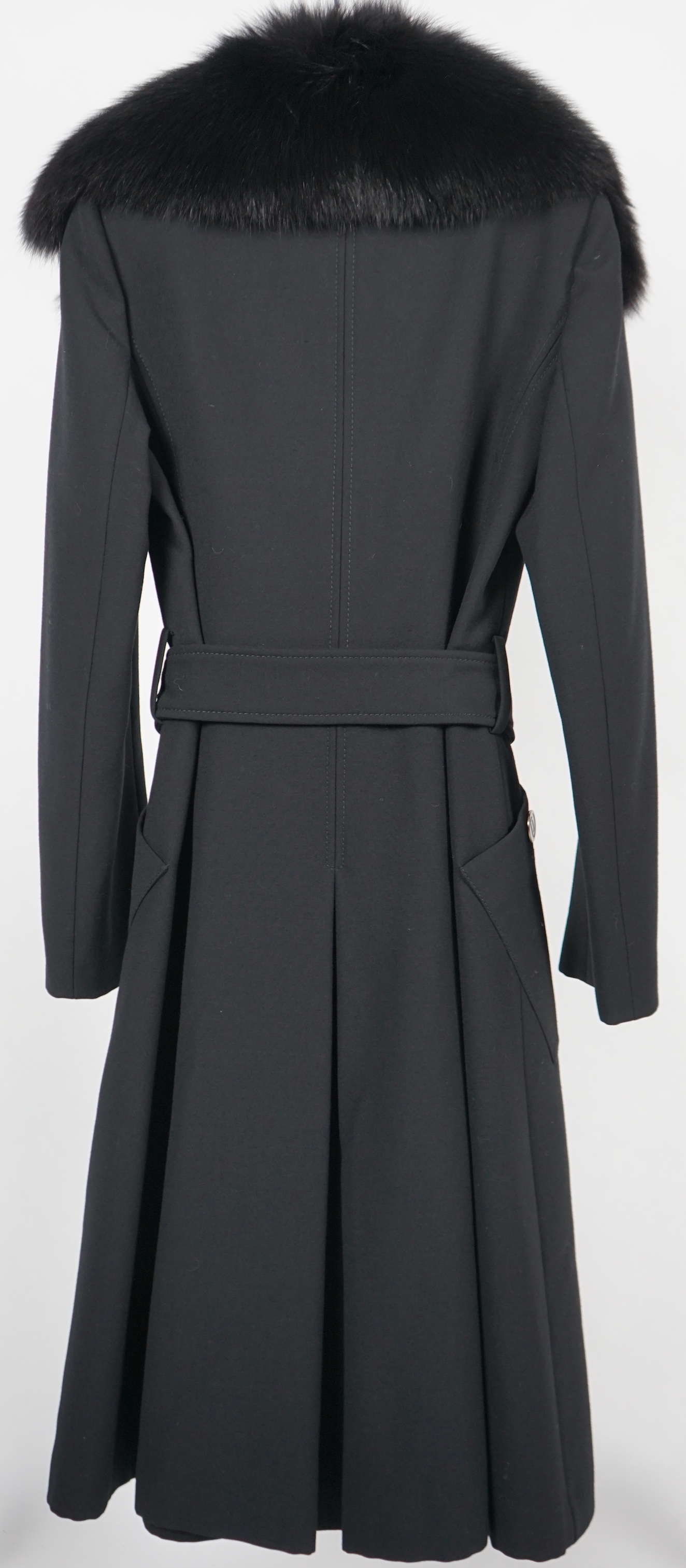 A Dolce & Gabbana lady's black wool coat with detachable fur collar, IT 40